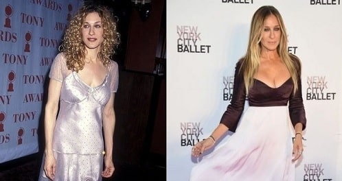 A before and after picture of Sarah Jessica Parker.
